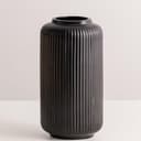 Ribbed Ceramic Vase, Black, 20 cm High
